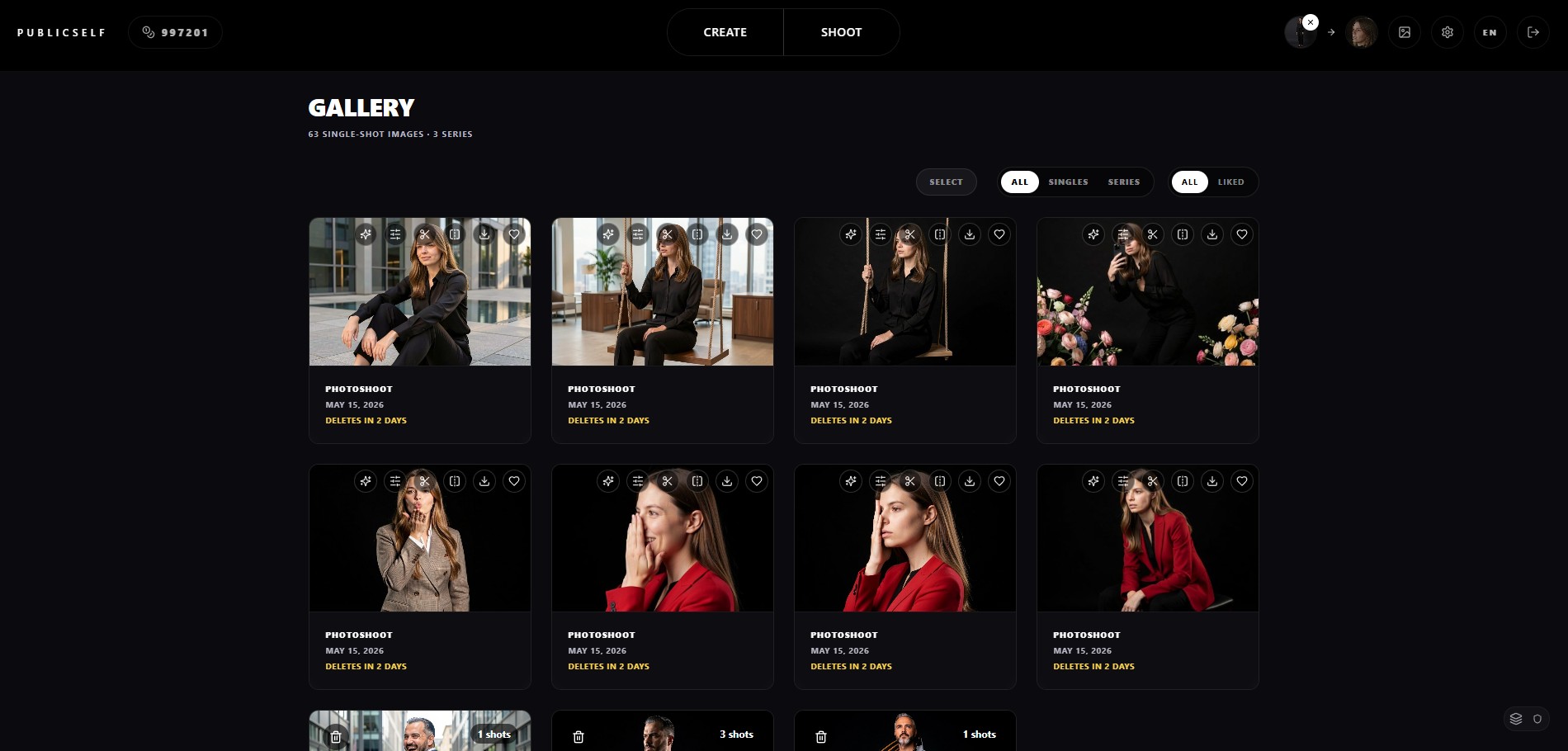 Upload, dress up, generate. — Tweak what's close, save the ones you like.